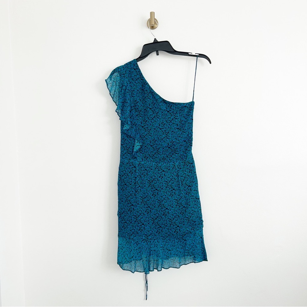 Karina Grimaldi Revolve Tana One Shoulder Ruched Mini Dress Teal Size XS - Picture 9 of 13